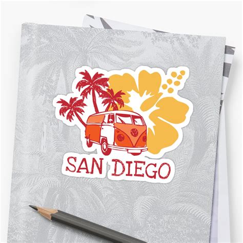 Retro San Diego Beach Scene Sticker By Whereables Redbubble