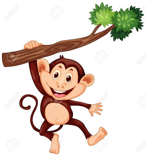 Vector Cute Monkey Hanging On The Branch Illustration Safari Theme