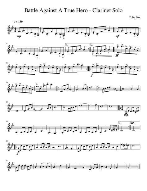 Battle Against A True Hero Clarinet Solo Sheet Music For Clarinet