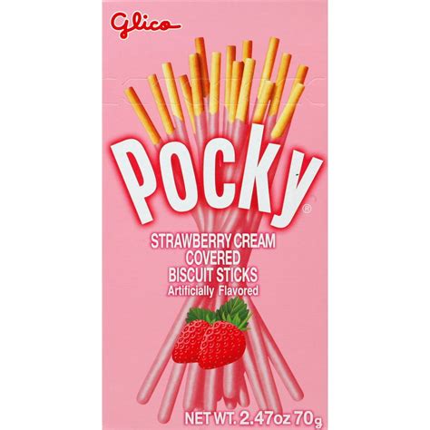 Glico Pocky Strawberry Cream Covered Biscuit Sticks 247 Oz Pack Of