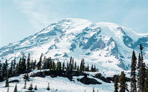 Download Wallpaper 1680x1050 Mountain Snow Trees Landscape Winter