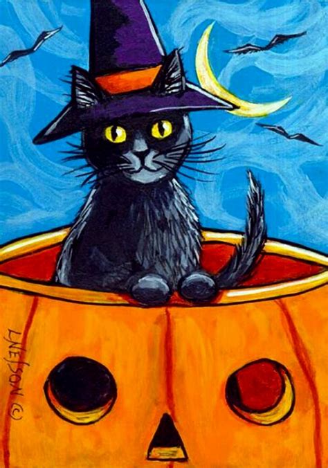 Black Cat Witch Par Lisa Nelson Witch Painting Halloween Painting