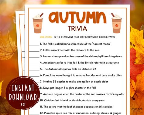 fall trivia game printable autumn games fall time etsy uk