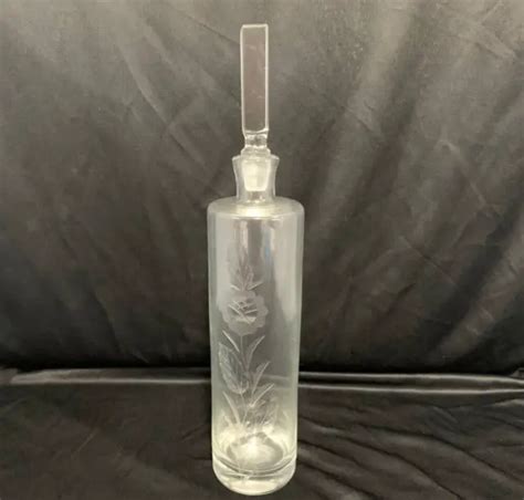 Vintage Clear Glass Decanter Etched With Floral Design Tall 35 99 Picclick