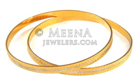 22kt Gold Two Tone Bangles Ba2t3956 22 Kt Gold Bangles With Fine Diamond Cuts And Two Tone
