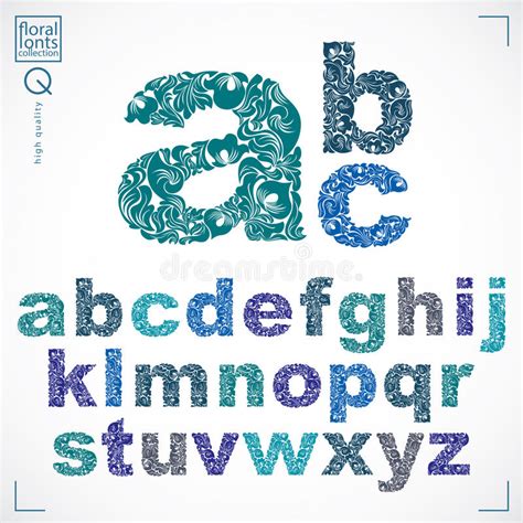 Set Of Vector Ornate Lowercase Letters Flower Patterned Typescript