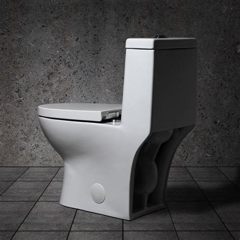 Modern Dual Flush Elongated One Piece Siphonic Toilet Standard Height In White With Close Seat