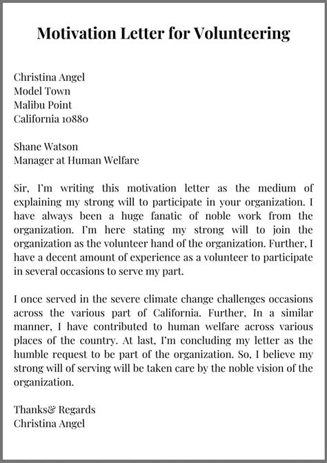 Motivation Letter For Volunteer Volunteering With Sample Template