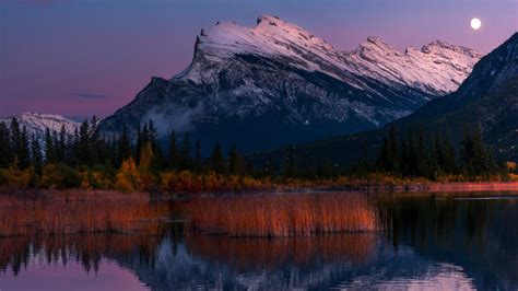 Download 1366x768 Wallpaper Vermillion Lakes Banff National Park Moon