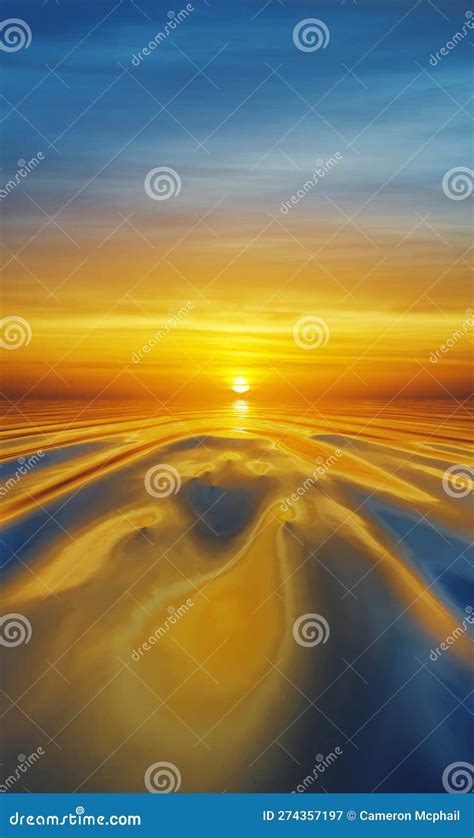 Beautiful Sun Setting Over Ripples In Calm Water Stock Image Image Of