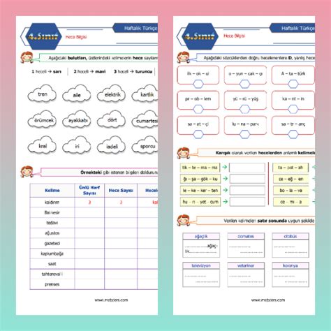 4 Sınıf Türkçe Hece Bilgisi Etkinlikleri Meb Ders