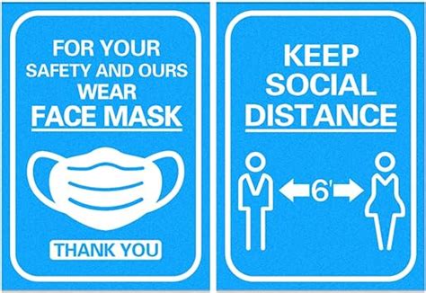 Waahome Wear Face Mask Sign Keep 6 Feet Social Distance Sticker Decal 7x10 Face