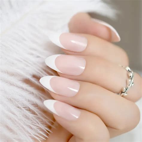 24pcs Classical Light Pink French Nail Pointed Simple Design White Tip