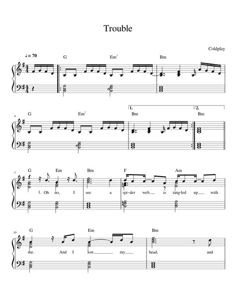 Trouble Coldplay Sheet Music For Piano Download Free In