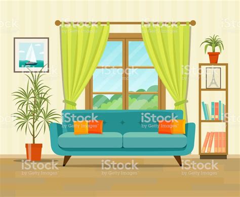 Living Room Interior Design With Furniture Sofa Bookcase Picture
