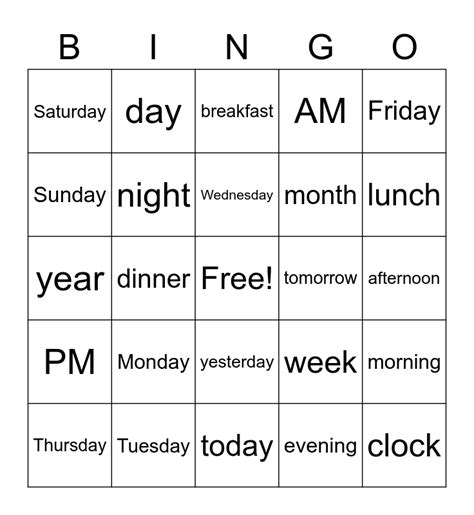 Daily Routines Times Of The Day Bingo Card
