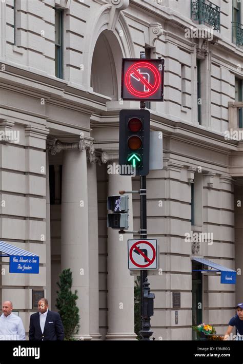 Led Illuminated No Left Turn Traffic Sign Washington Dc Usa Stock