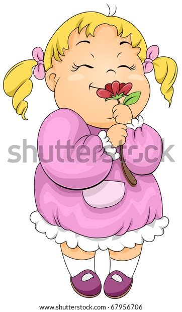 Illustration Little Girl Smelling Flower Stock Vector Royalty Free