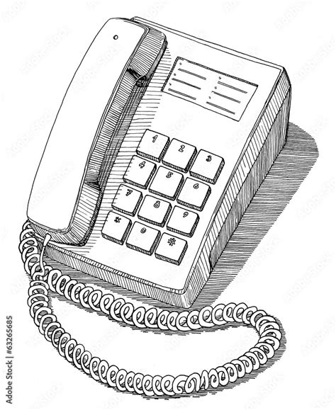 Vintage Office Telephone Drawing Ink Isolated On White Backgroun Stock