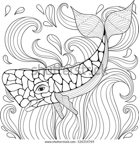 Zentangle Whale Waves Freehand Sketch Adult Stock Vector Royalty Free