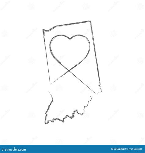Indiana Us State Hand Drawn Pencil Sketch Outline Map With The