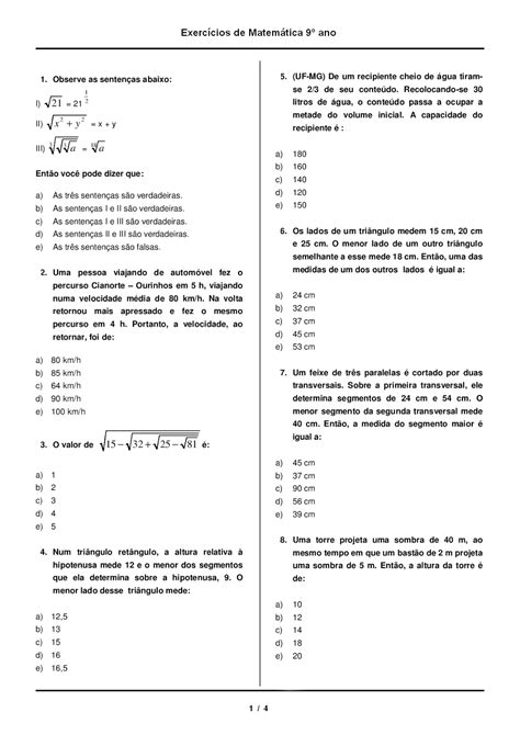 Avalia O De Matematica Ano Com Gabarito Gd Ivango
