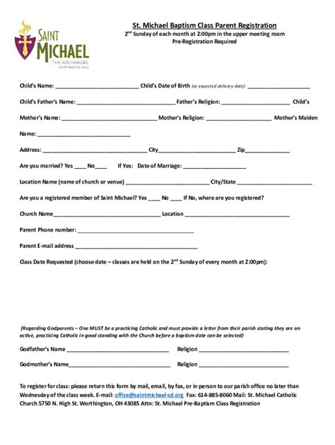 Fillable Online April 2019 Parent Baptism Class Registration Form Fax