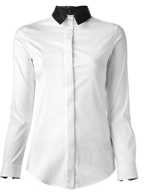 Lyst Burberry Leather Collar Shirt In White