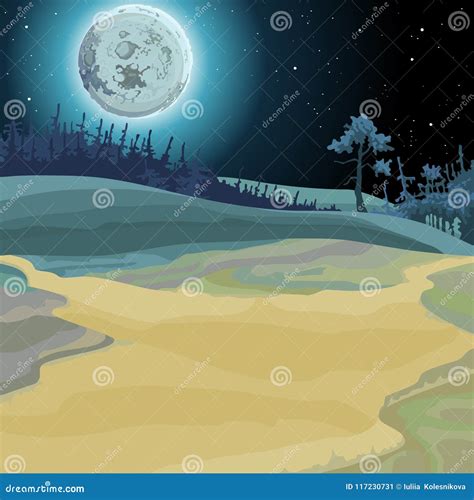 Cartoon Background Of A Fairy Forest Moonlit Night Stock Vector