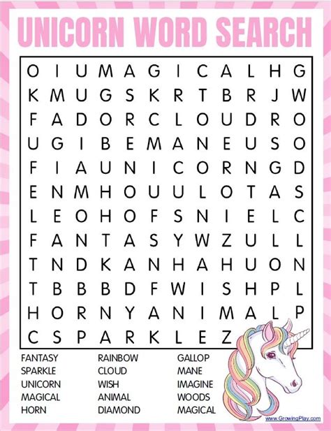 Unicorn Word Search Free Printable 3 Free Printable Unicorn Word