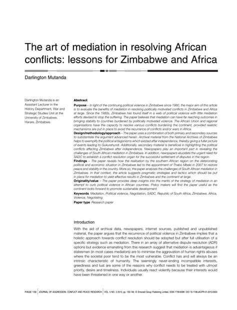 Pdf The Art Of Mediation In Resolving African Conflicts Lessons For