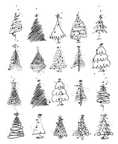 Hand Drawn Christmas Tree Set Of Sketched Illustrations Of Firs Green