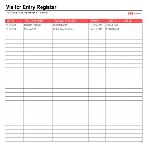 For example, in sheet 2 b17, i would like to the monthly headcount has already been calculated in name list starting from column h to s. Free Printable Visitor Register book template - Excel ...