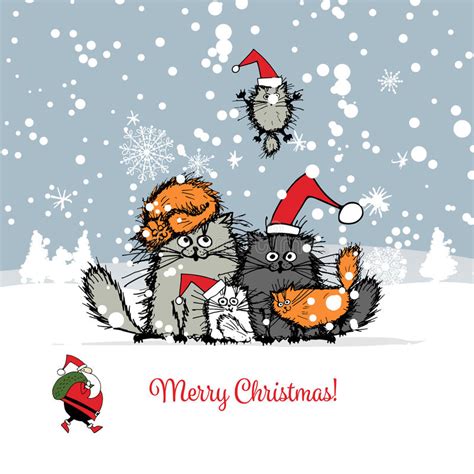 Cartolina Di Natale Con La Famiglia Di Gatti Felice Illustrazione