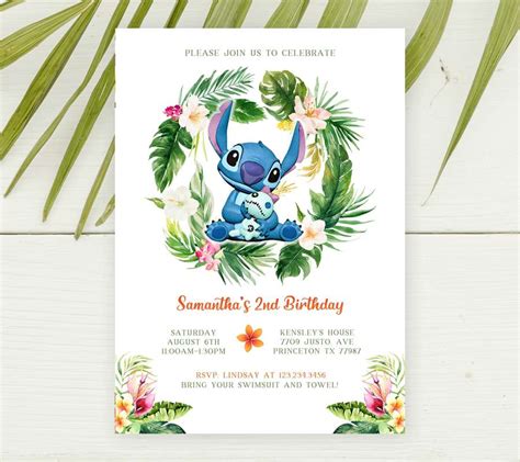 Stitch Birthday Party Invitation Template For Girl Instant Download