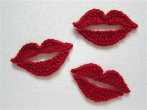 1pc 35 Crochet Lips Applique Red Kiss Valentines Crochet Crochet