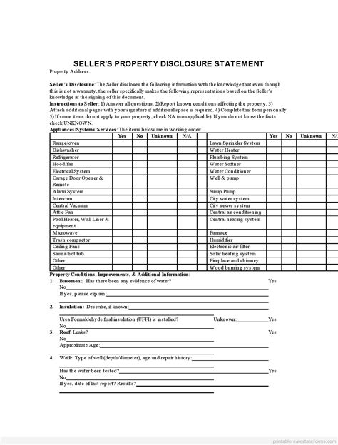 Seller Property Disclosure Statment Real Estate Forms Legal Forms