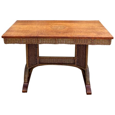 Heywood Wakefield American Misson Wicker Rattan Library Table At