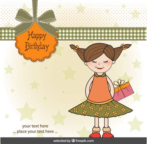 Happy Birthday Card With Cute Girl Free Vector