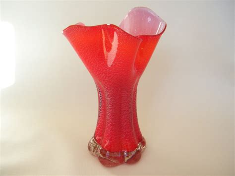 Murano Red Glass Vase Barovier And Toso Silver Leaf Red Cased Etsy Canada