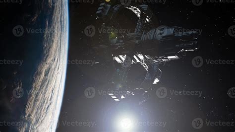 Space Station Orbiting Earth Elements Of This Image Furnished By Nasa