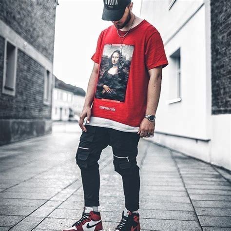 Air Jordan 1 Outfit Mens Red Street Style Urban Streetwear Swag Luxury