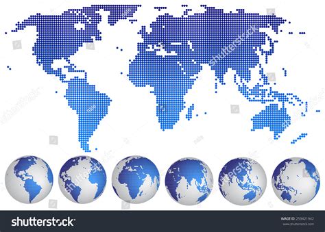 Vector Illustration World Map Dotted Globes Stock Vector Royalty Free
