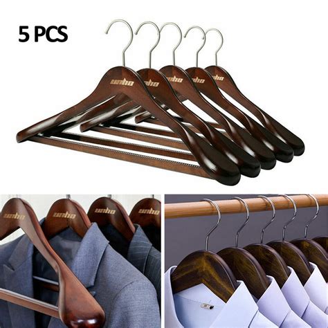 5pcs High Grade Wide Shoulder Wooden Coat Hangers Smooth Solid Wood