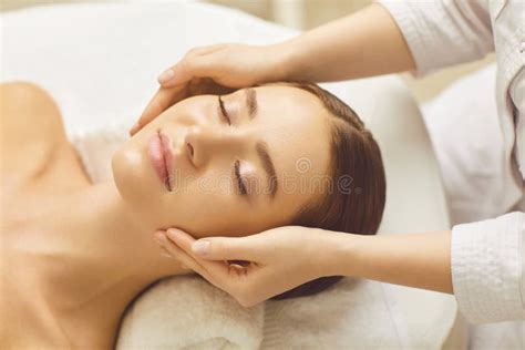 Face Woman Massage Relax Close Up In A Beauty Clinic Stock Image