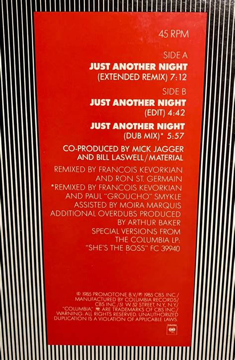Vintage Mick Jagger Just Another Night 12 Vinyl 45RPM Single Etsy