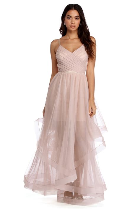 Mckenna Pink Tulle Dress Tiered Tulle Skirt Pink Tulle Dress Mauve Dress Semi Formal Dress