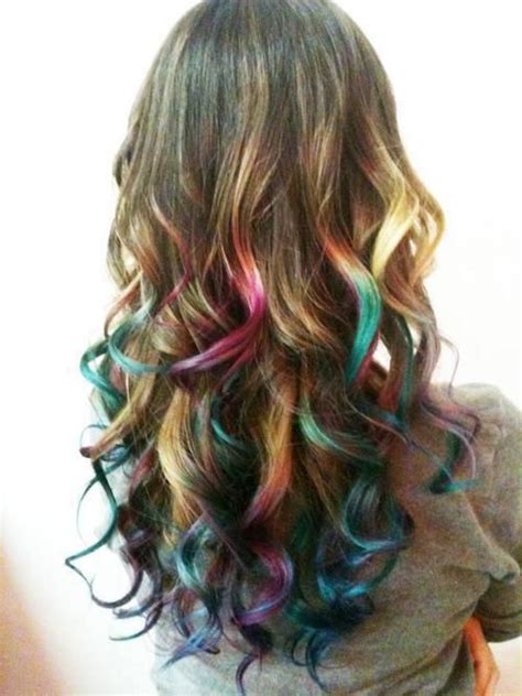 Rainbow Hair Highlights Long Hair Styles Hair Styles Cool Hairstyles