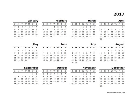 2017 Yearly Calendar Blank Minimal Design Free Printable Templates