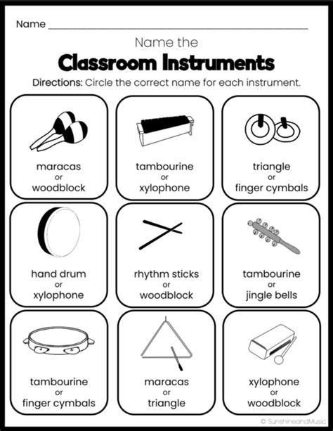 Instrument Worksheets Set Sunshine And Music